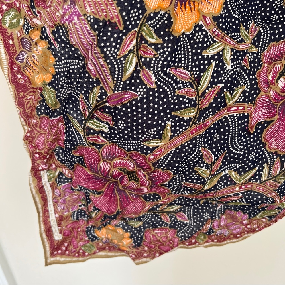 Vintage Echo Design Floral Square Scarf Batik-Style 34x34.5 Cotton China Seas - Picture 4 of 5